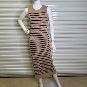 Shein Tan and Black Striped Fitted Sleeveless Womens M Dress